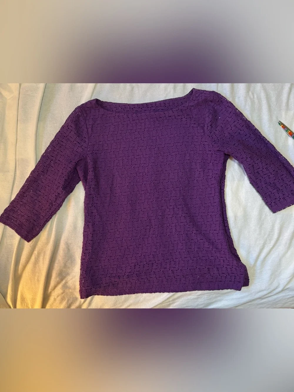 Banana Republic Purple Geometric Eyelet Lace Top